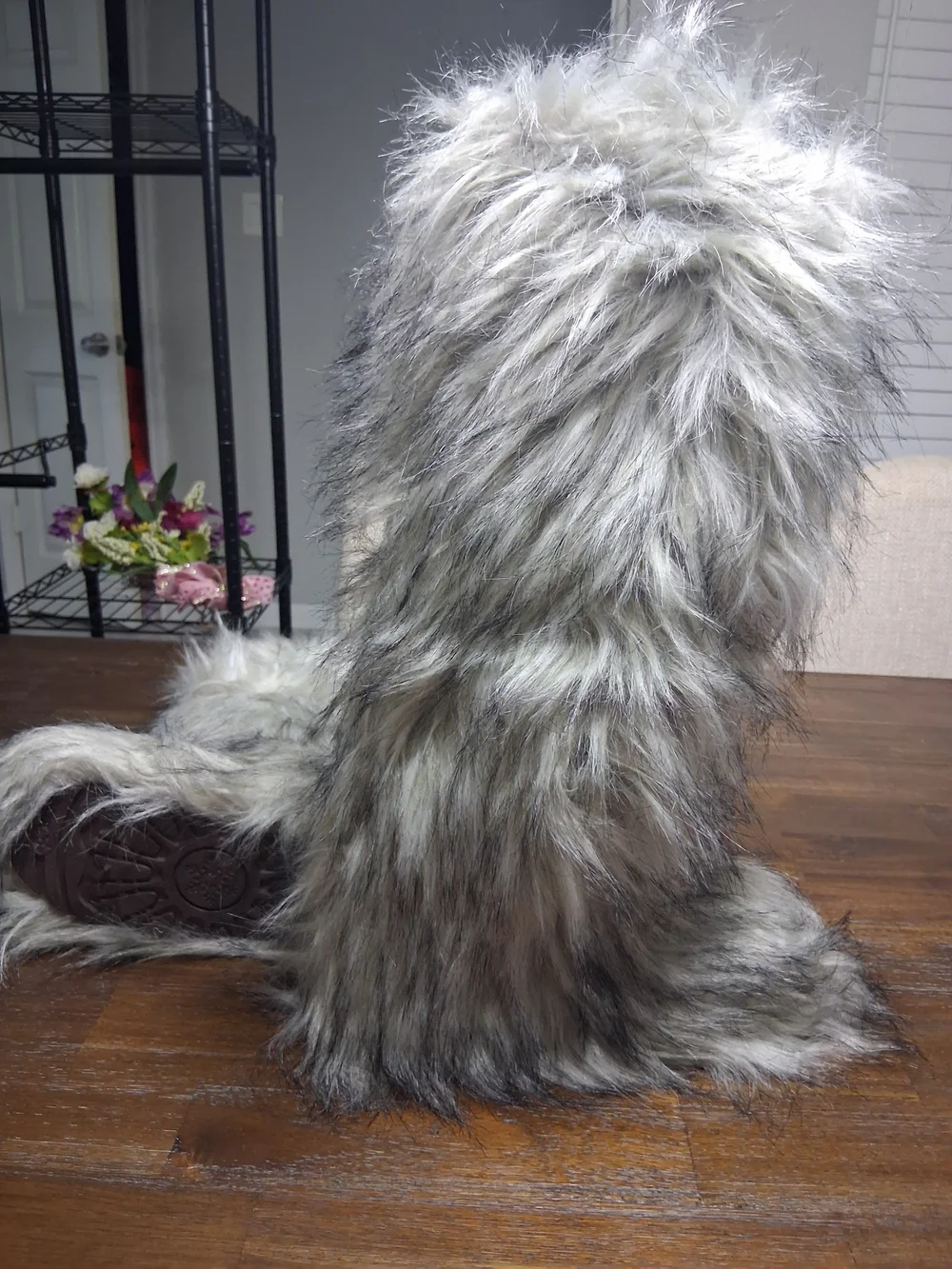 Faux Fur Tall Winter Boots - Gray
